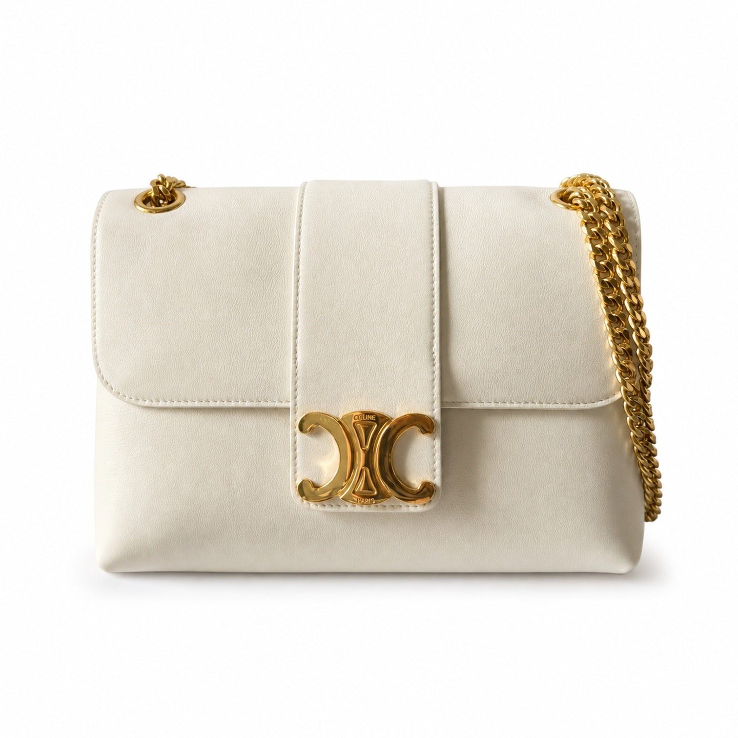 Celine Triomphe Medium Leather Silver Handbag