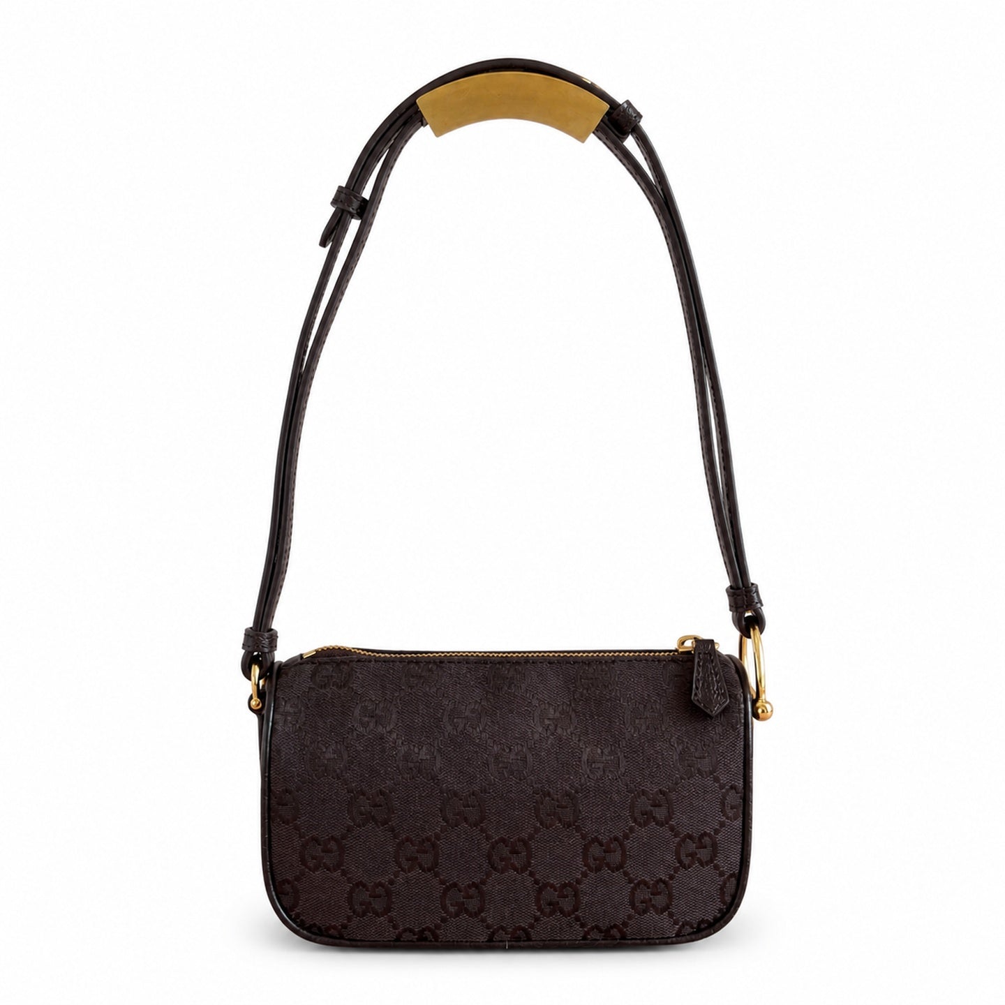 Gucci Horsebit Mini Cotton Canvas Leather Brown Gold Bag