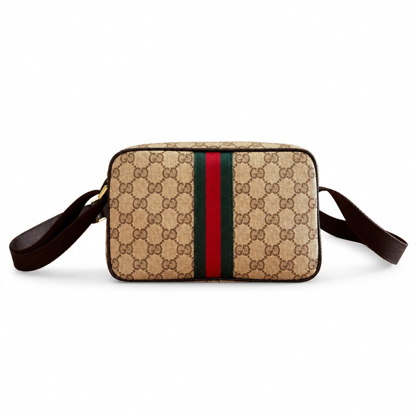 Gucci Small Canvas Nylon Leather Brown Red Green Bag