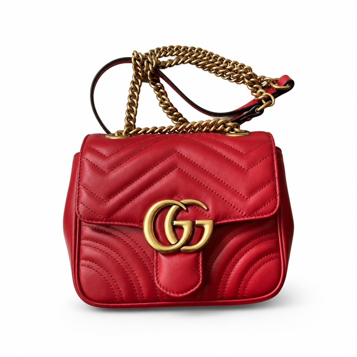 Gucci GG Marmont Quilted Leather Black Red Gold Handbag