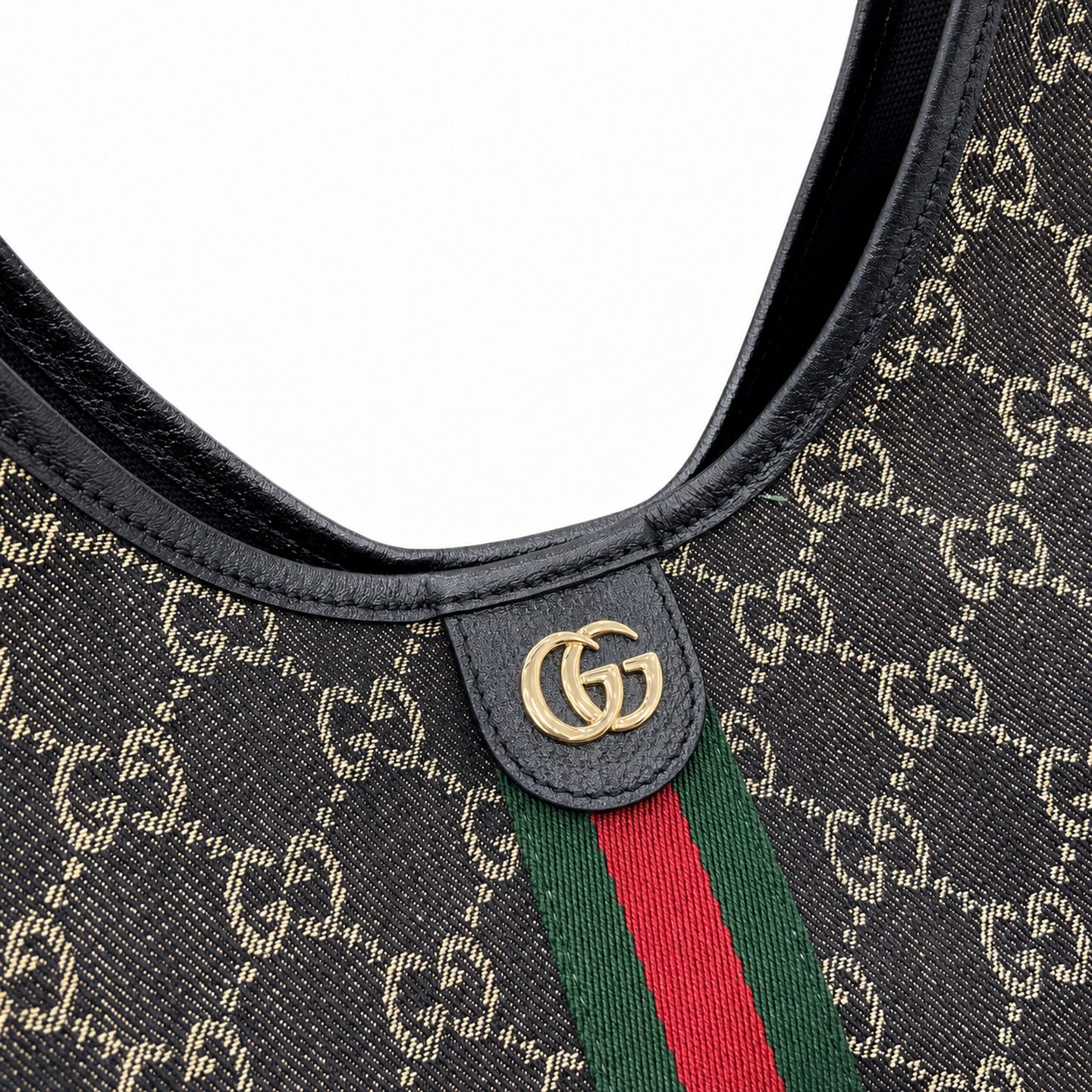 Gucci Giglio Cotton Denim Leather Black White Red Blue Gold Tote Bag