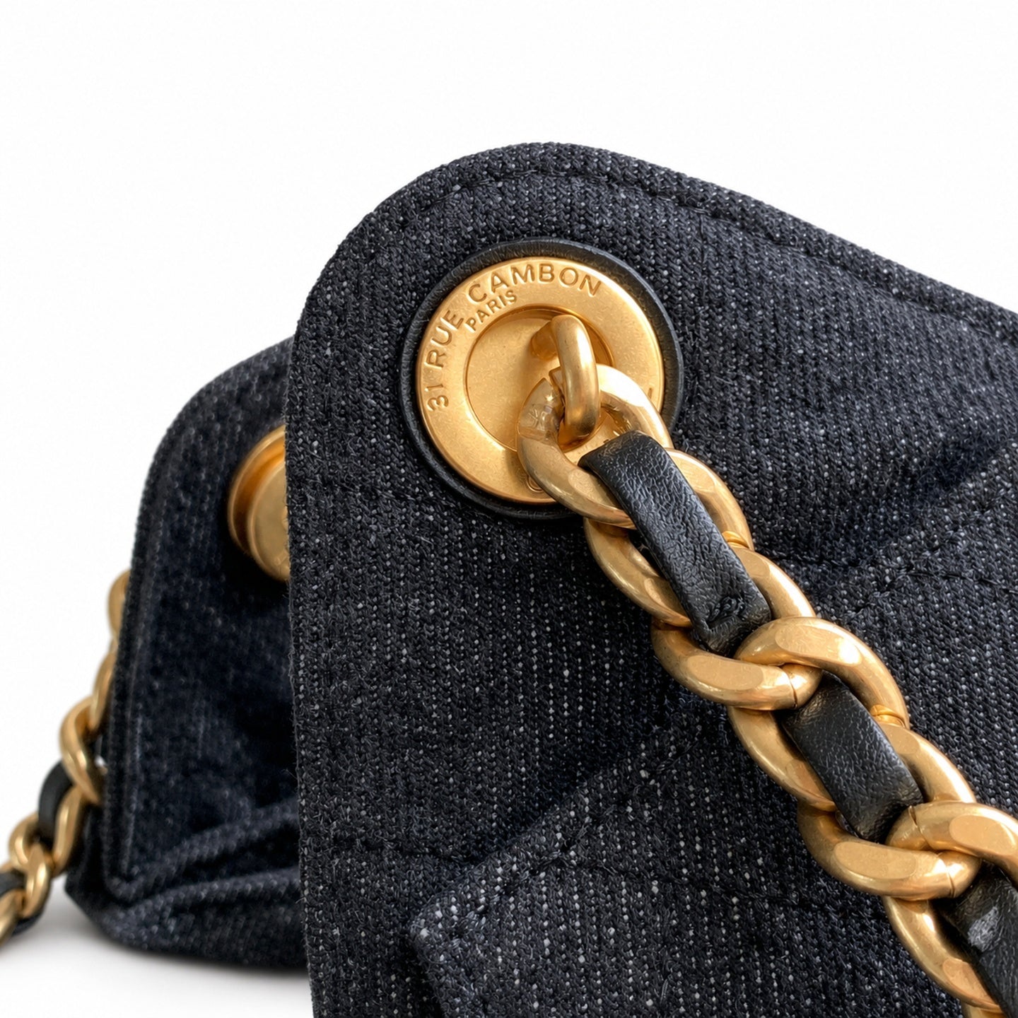 Chanel 25 Small Denim Black Gold Bag