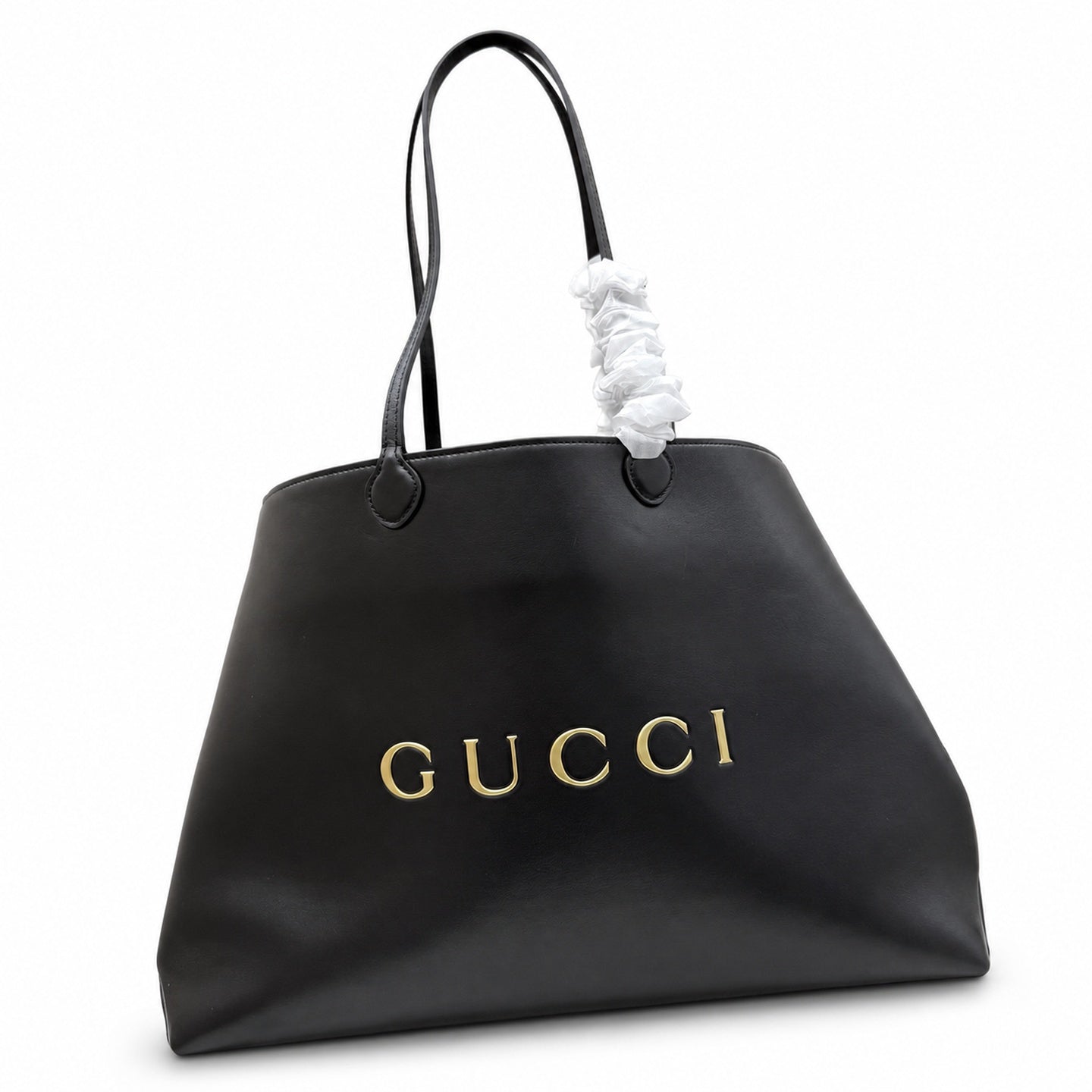 Gucci Cotton Leather Black Gold Tote Bag