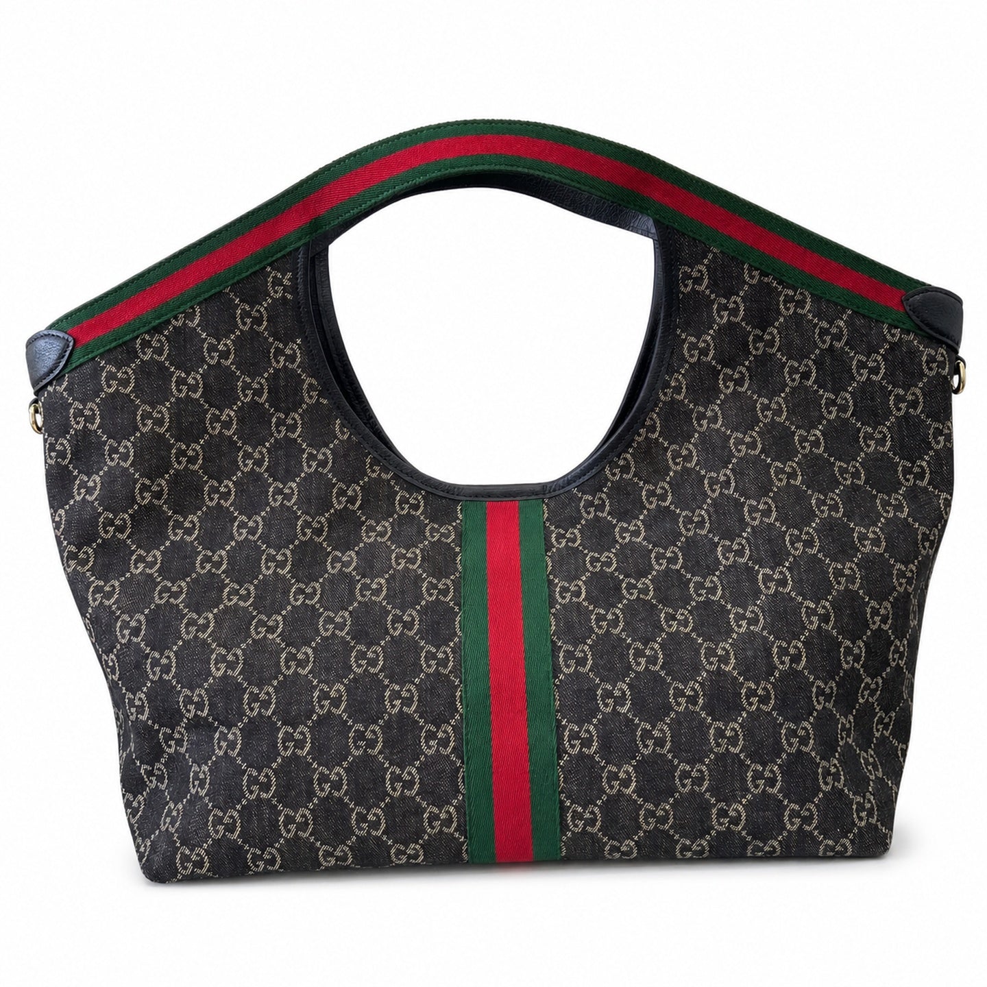 Gucci Giglio Cotton Denim Canvas Black White Red Green Gold Handbag