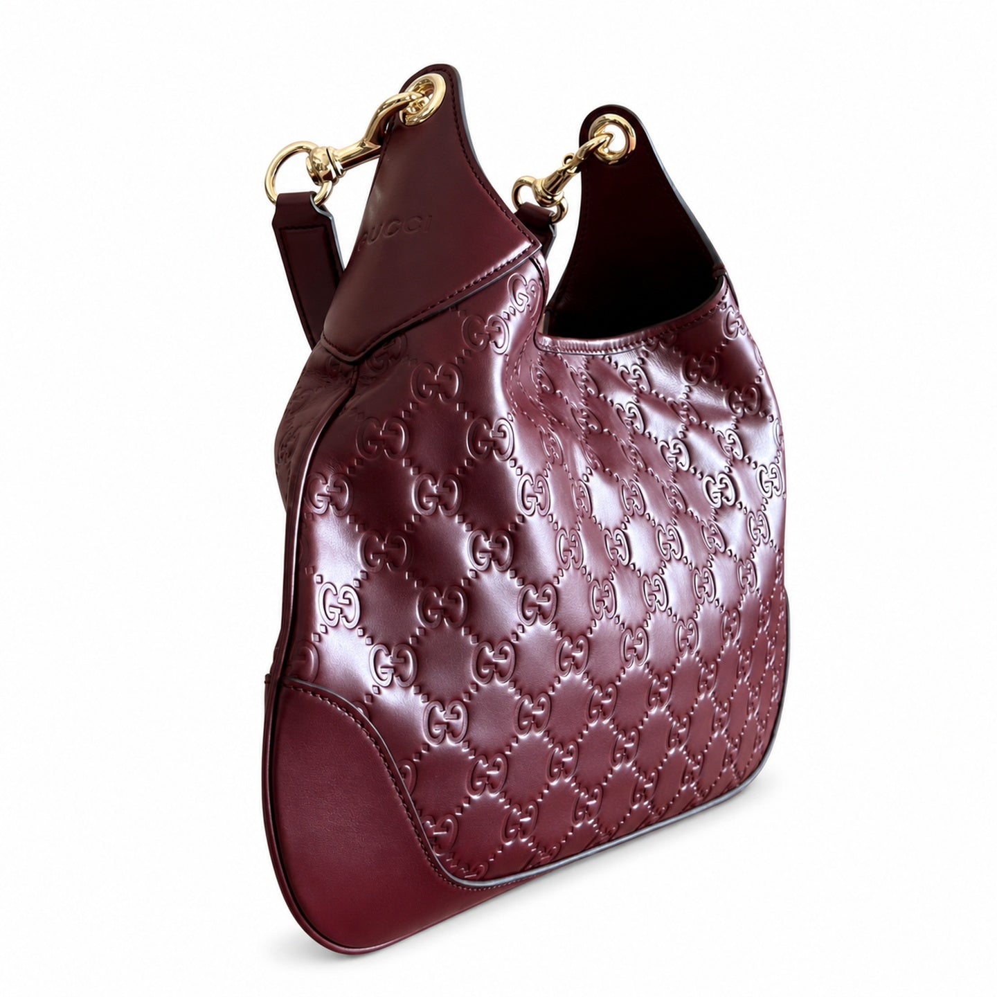 Gucci Suede Leather Brown Gold Burgundy Bag
