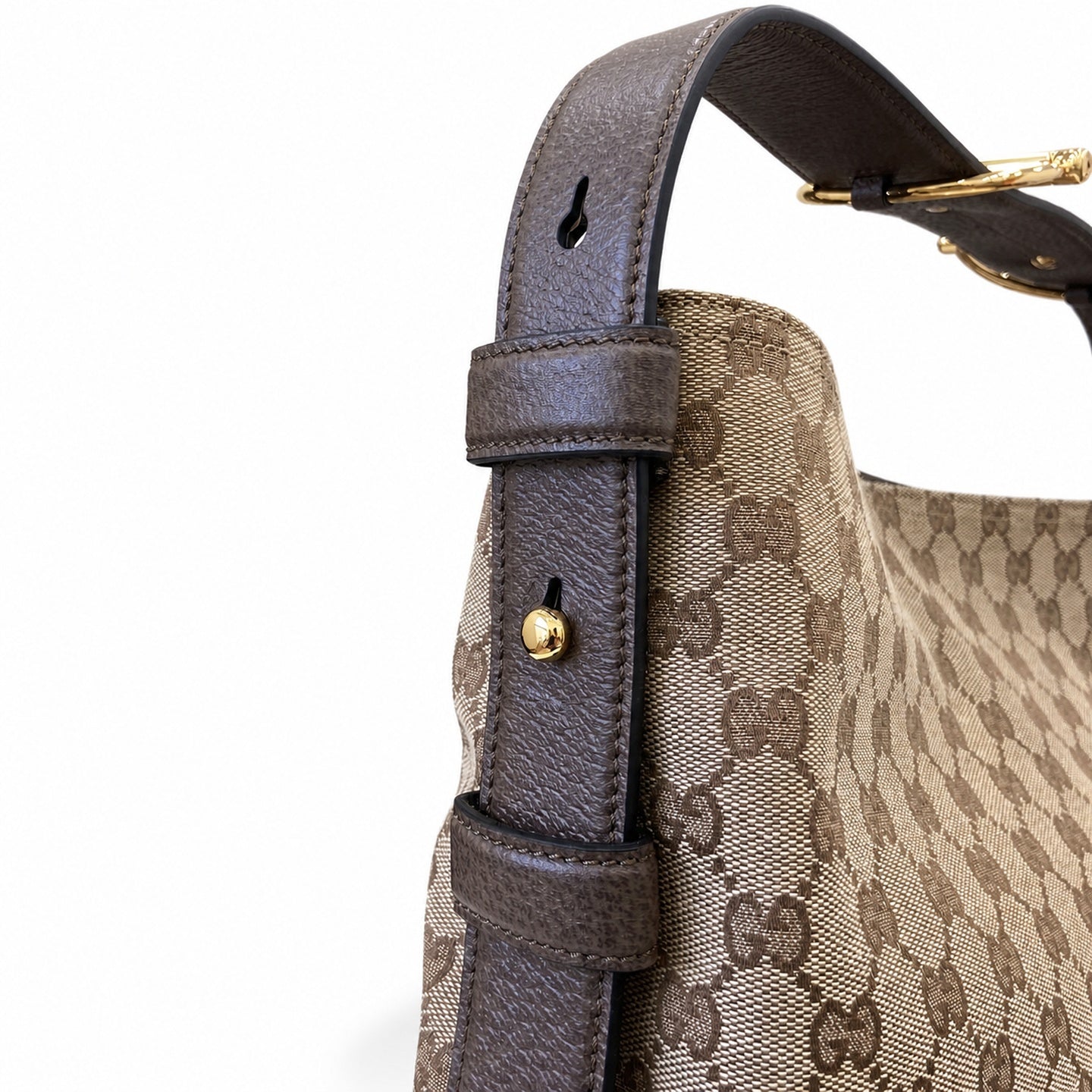 Gucci Horsebit Cotton Canvas Beige Brown Green Gold Handbag