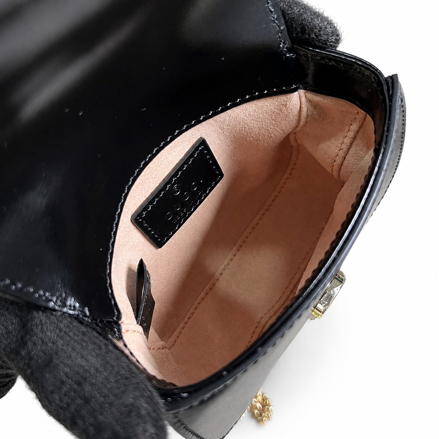 Gucci Bamboo 1947 Mini Suede Leather Black Gold Handbag