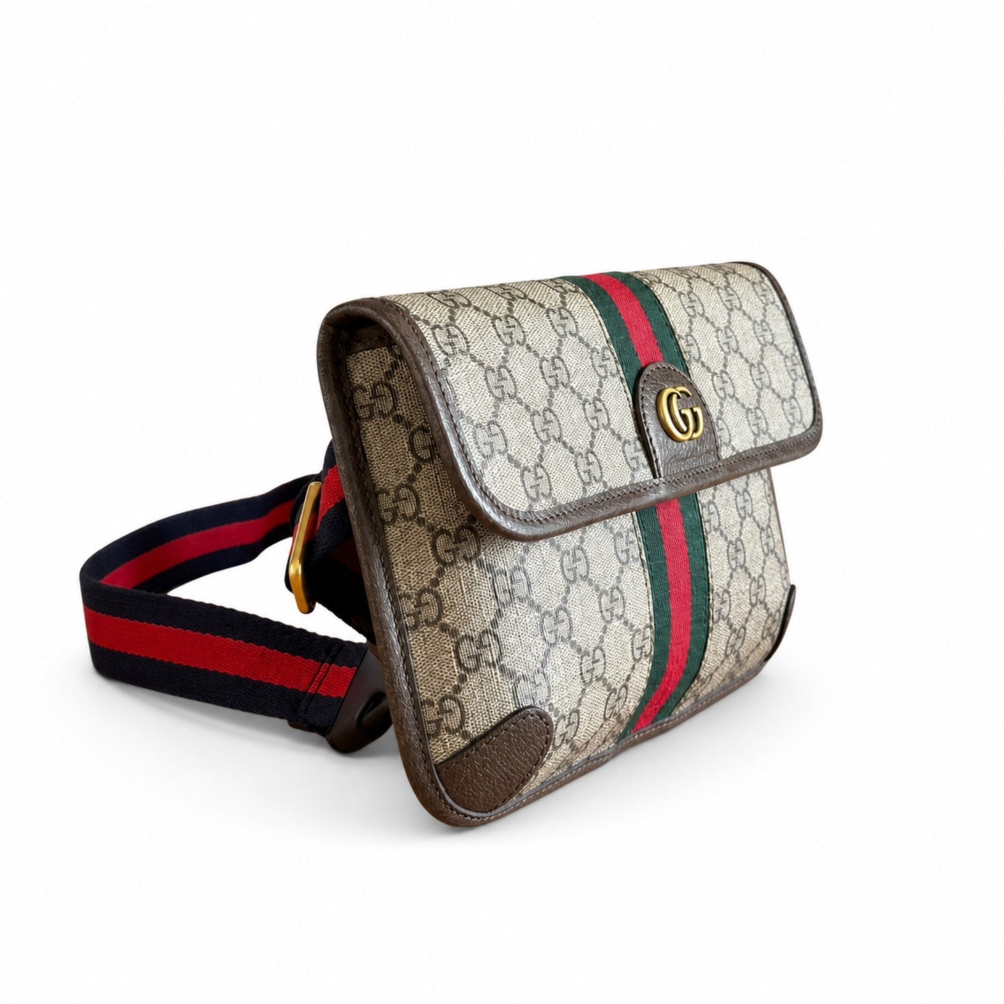 Gucci Ophidia Men's Supreme Small Cotton Canvas Leather Black Gray Brown Waist Bag