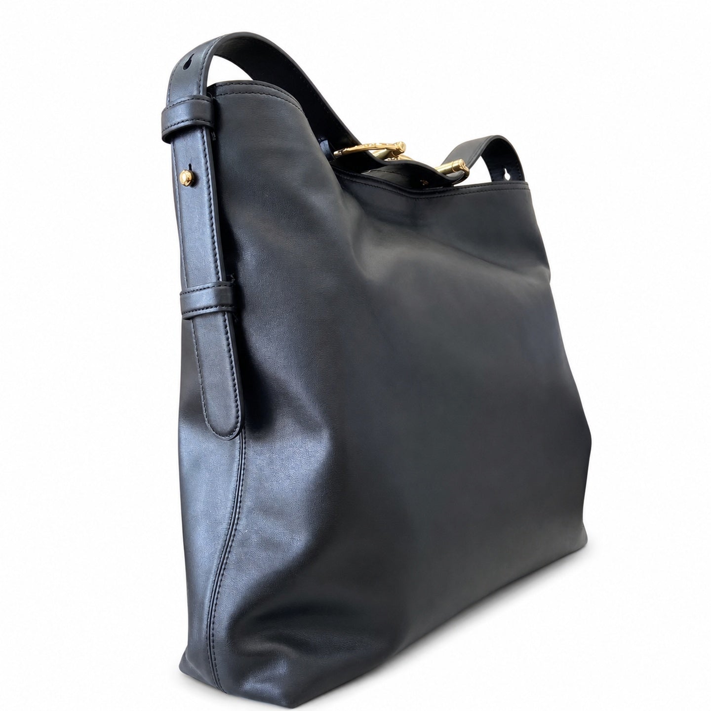 Gucci Horsebit Cotton Leather Black Gold Bag