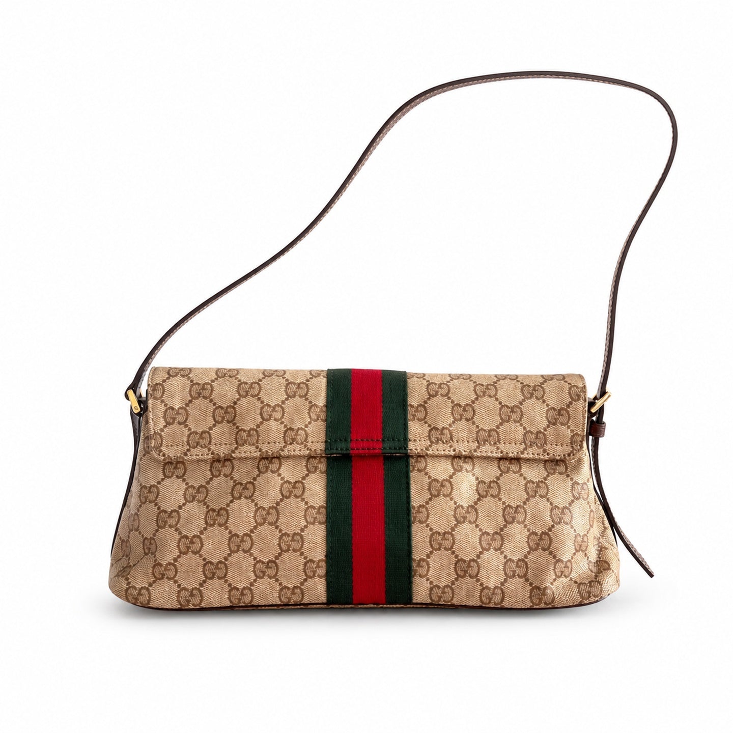Gucci Denim Nylon Leather Brown Blue Shoulder Bag