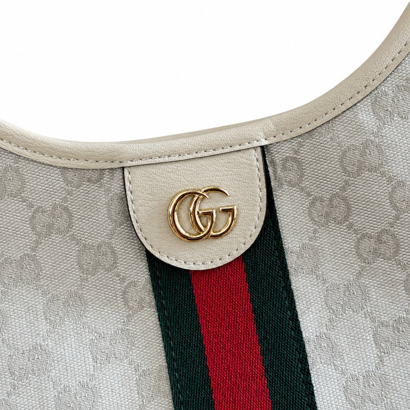 Gucci Giglio Canvas Leather White Brown Red Green Gold Handbag