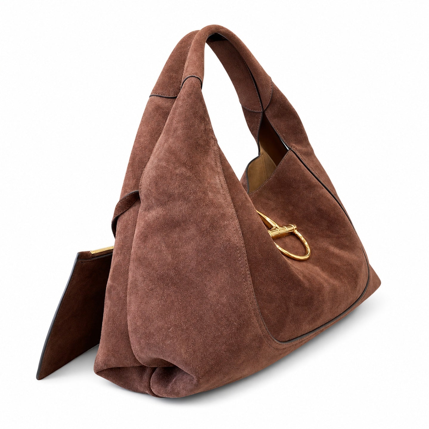 Gucci Horsebit Large Suede Leather Brown Gold Shoulder Bag