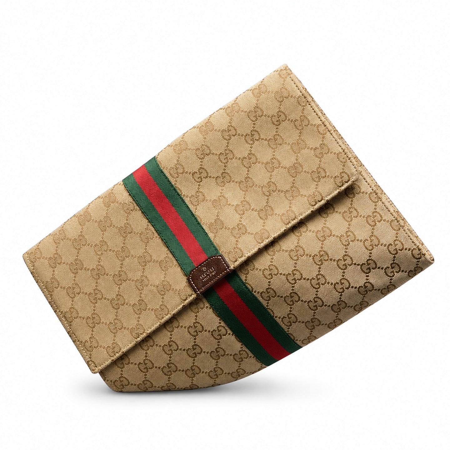 Gucci Canvas Leather Brown Red Green Gold Clutch