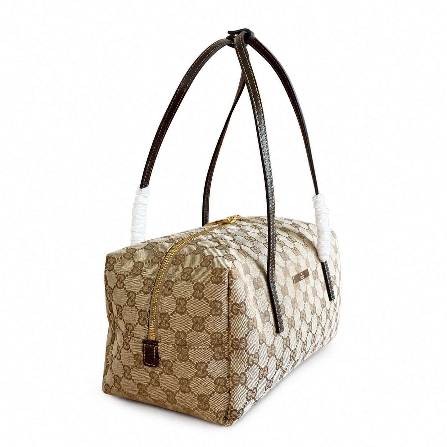 Gucci Denim Nylon Leather Brown Blue Boston Bag
