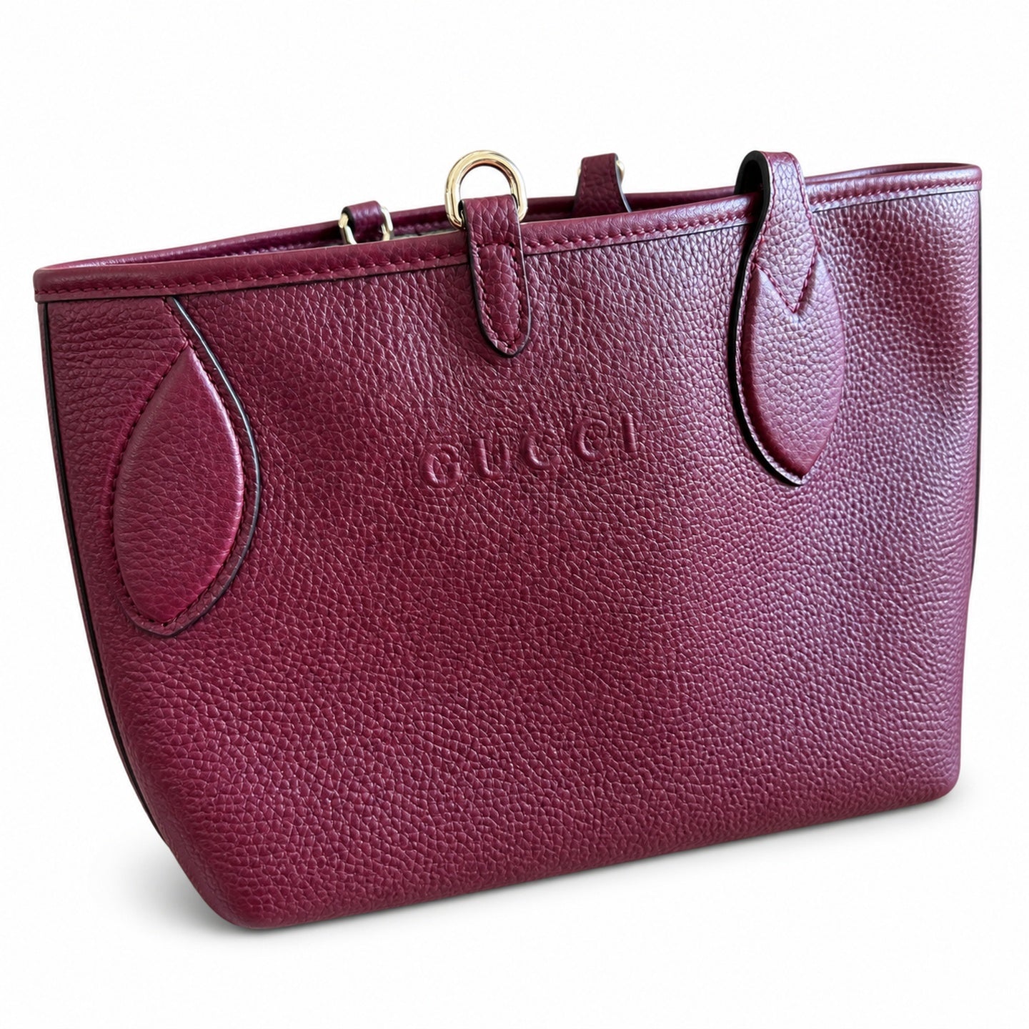 Gucci Reversible Canvas Leather Beige Brown Gold Burgundy Tote Bag