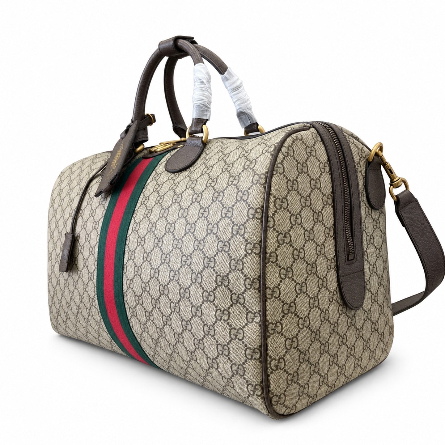 Gucci Cotton Leather Beige Brown Green Gold Bag