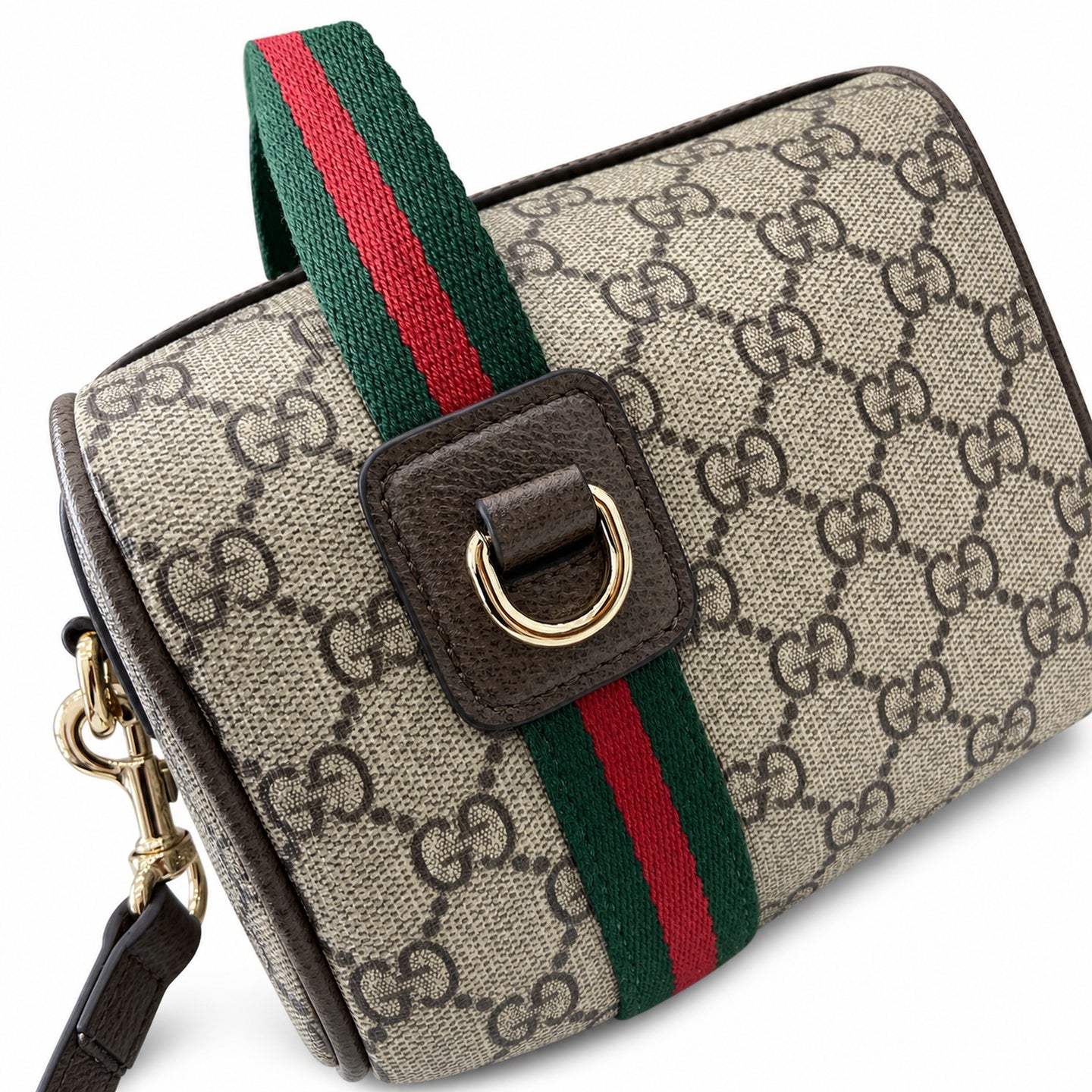 Gucci Mini Cotton Canvas Leather Beige Brown Green Gold Bag
