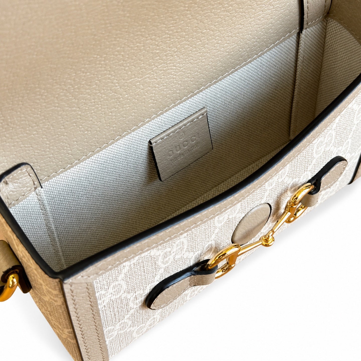 Gucci Horsebit 1955 Mini Cotton Canvas Leather Black Beige Handbag