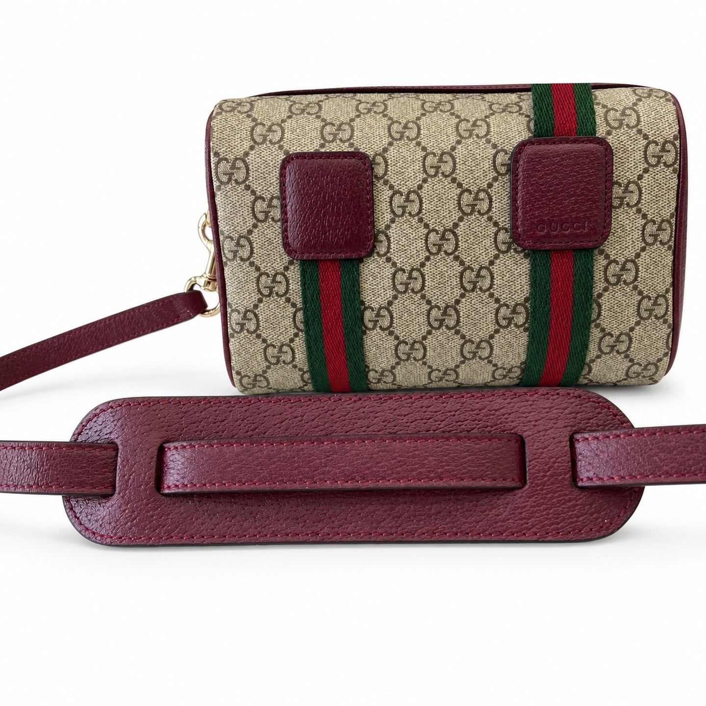 Gucci Mini Cotton Canvas Leather Beige Brown Red Green Gold Bag