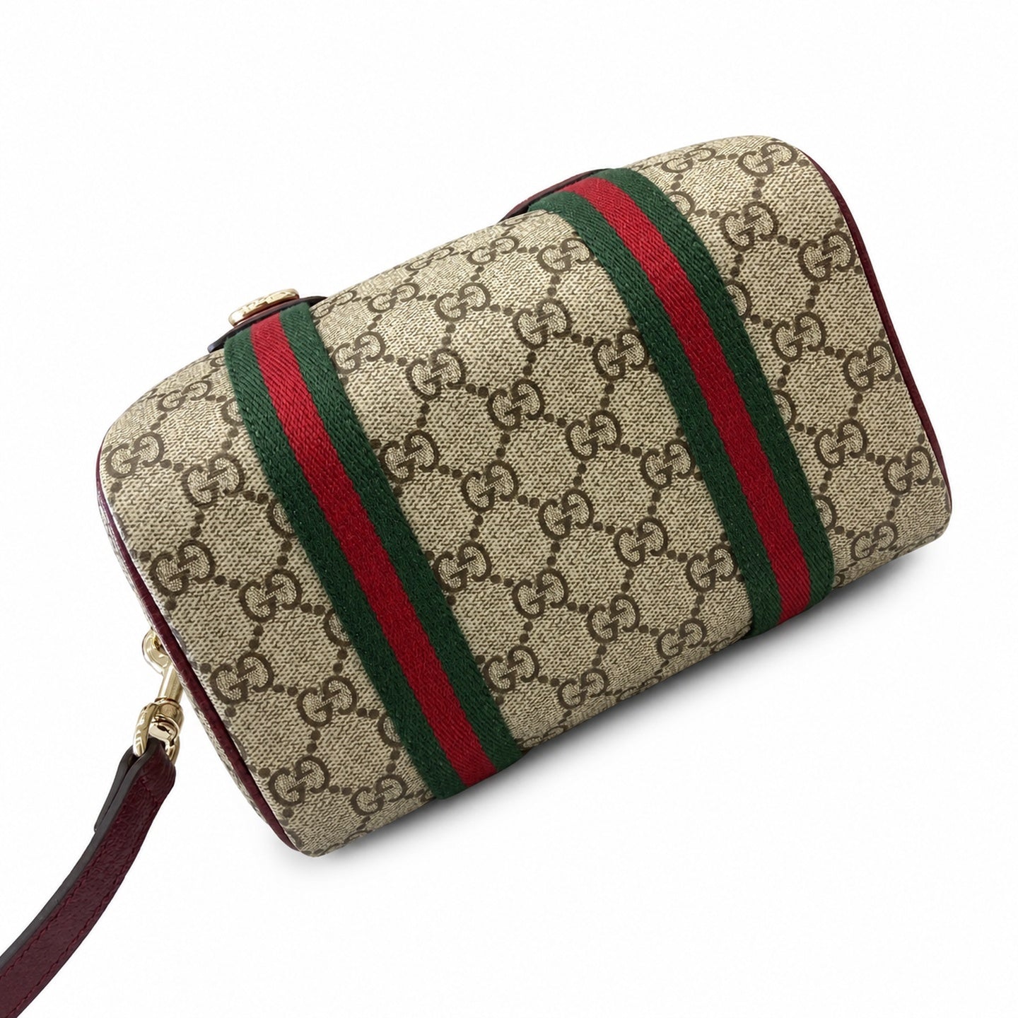 Gucci Mini Cotton Canvas Leather Beige Brown Red Green Gold Bag