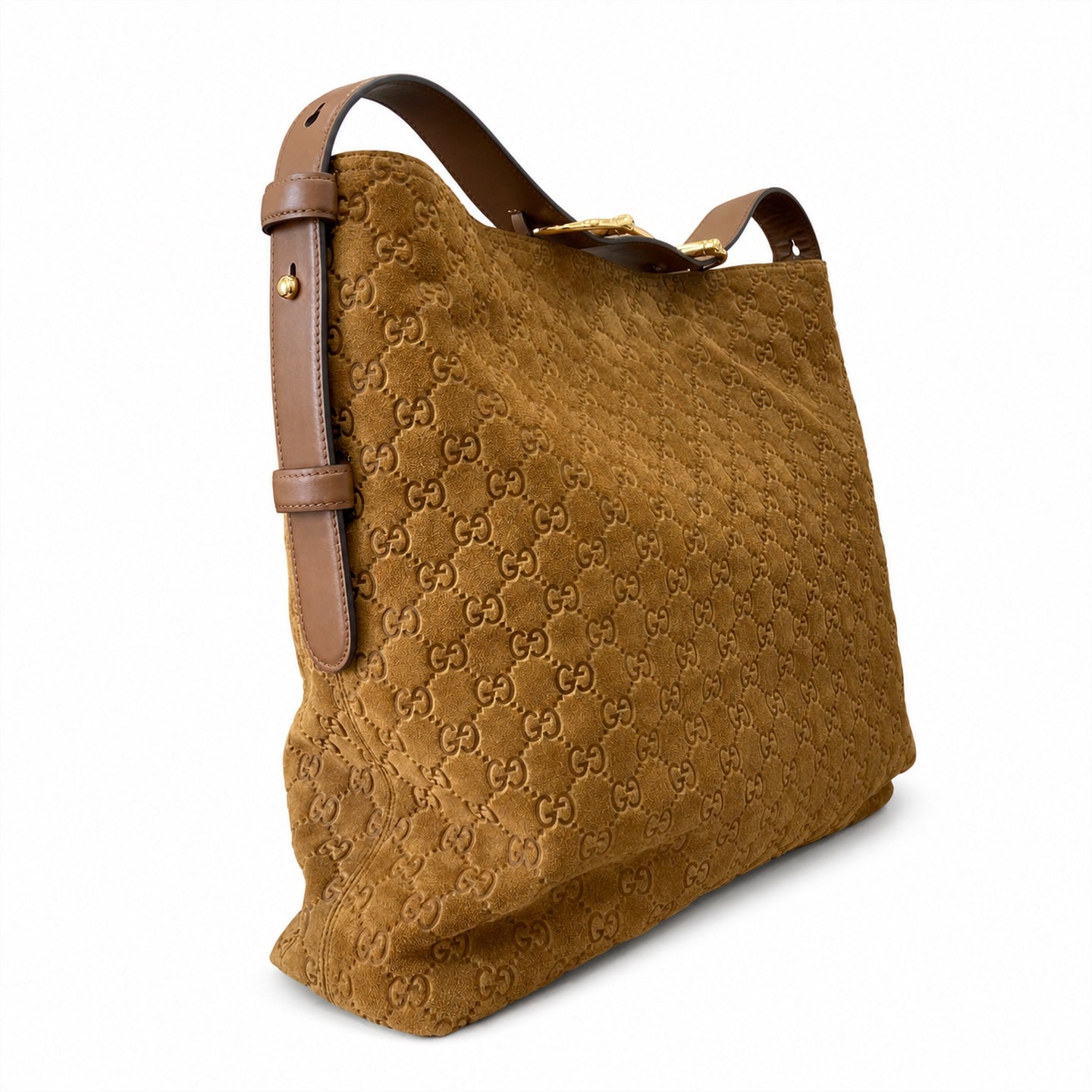 Gucci Horsebit Cotton Suede Leather Brown Gold Handbag