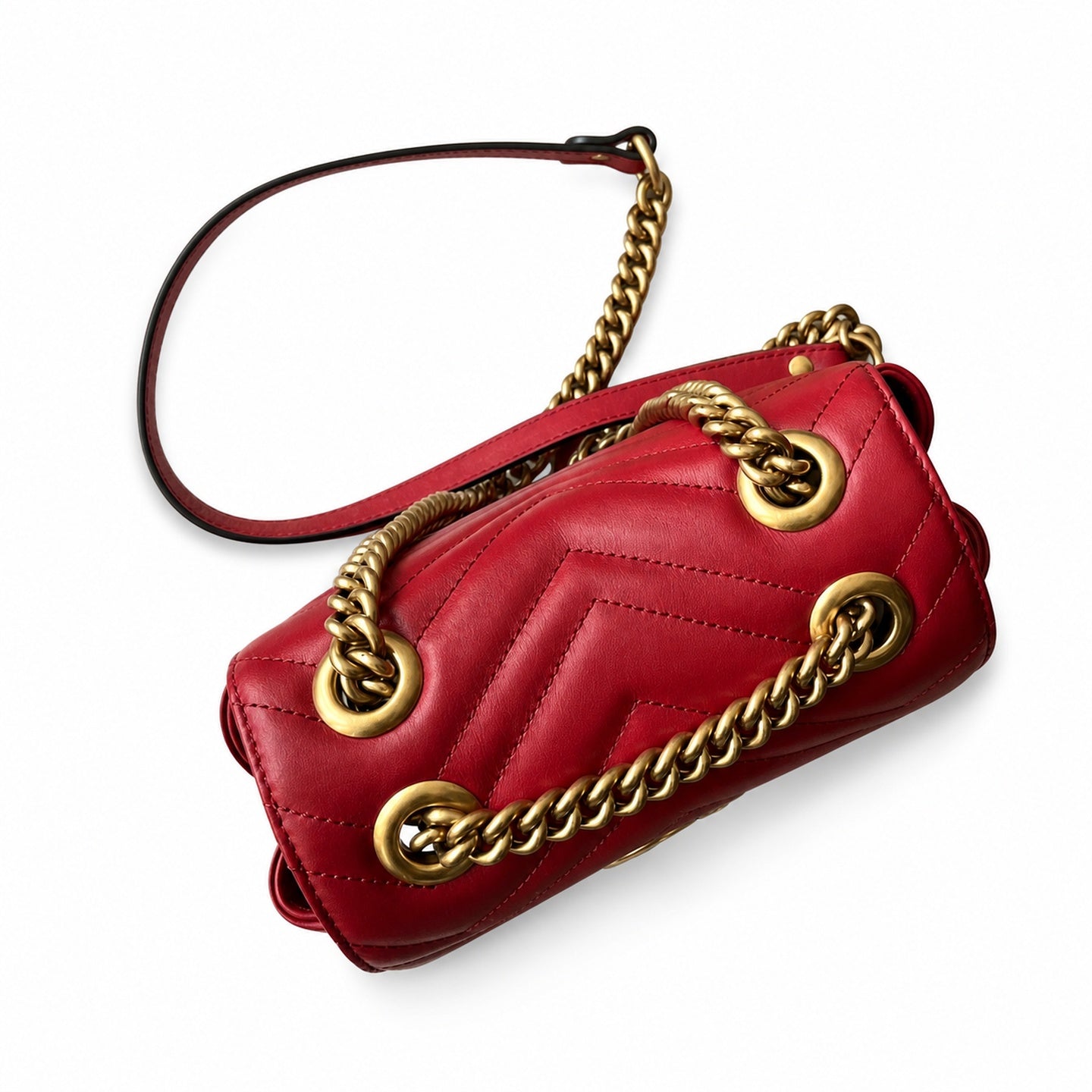 Gucci GG Marmont Quilted Leather Black Red Gold Handbag