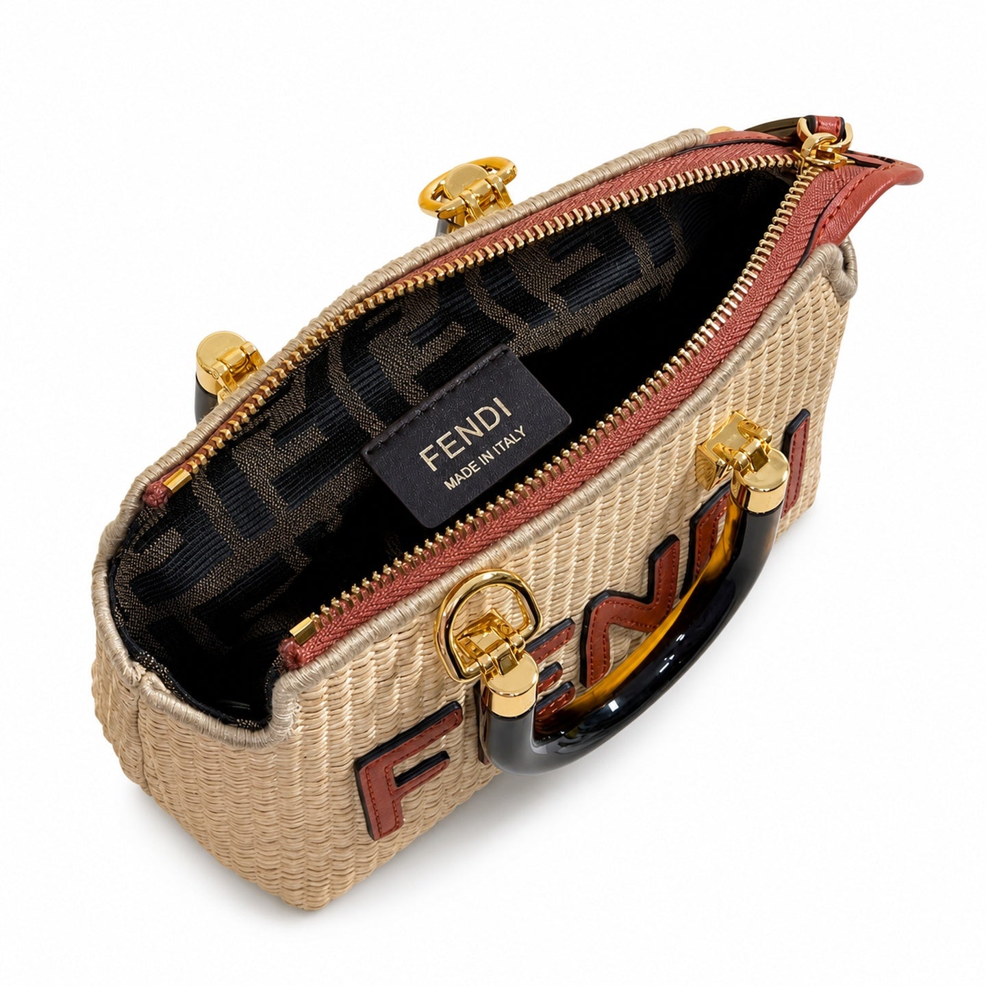 Fendi By The Way Mini Raffia Gold Bag