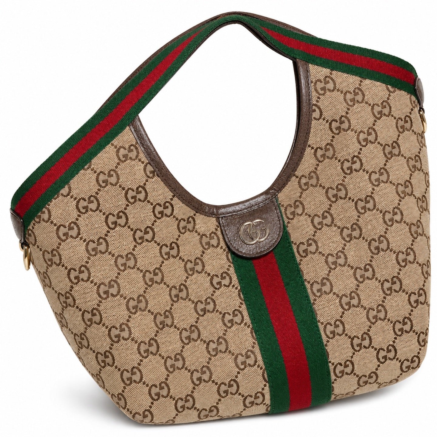 Gucci Giglio Small Cotton Canvas Leather Beige Brown Red Green Gold Tote Bag