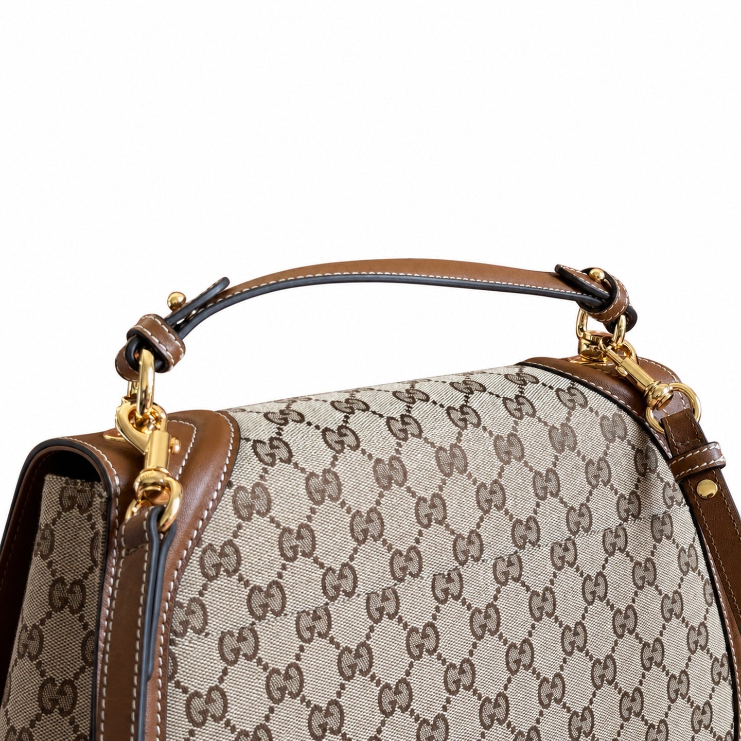 Gucci Blondie Medium Cotton Canvas Leather Beige Brown Gold Handbag