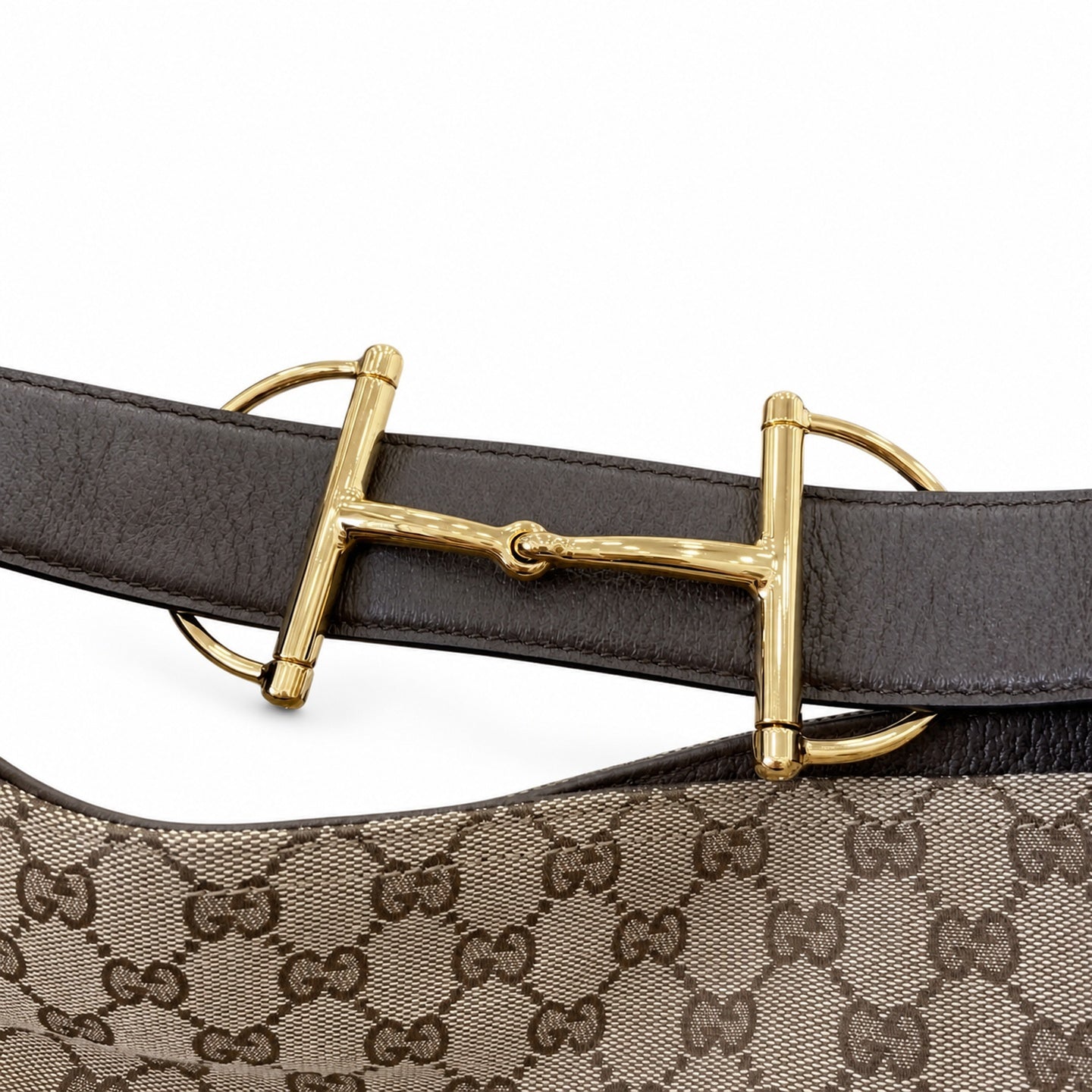 Gucci Horsebit Cotton Canvas Leather Beige Brown Green Gold Handbag