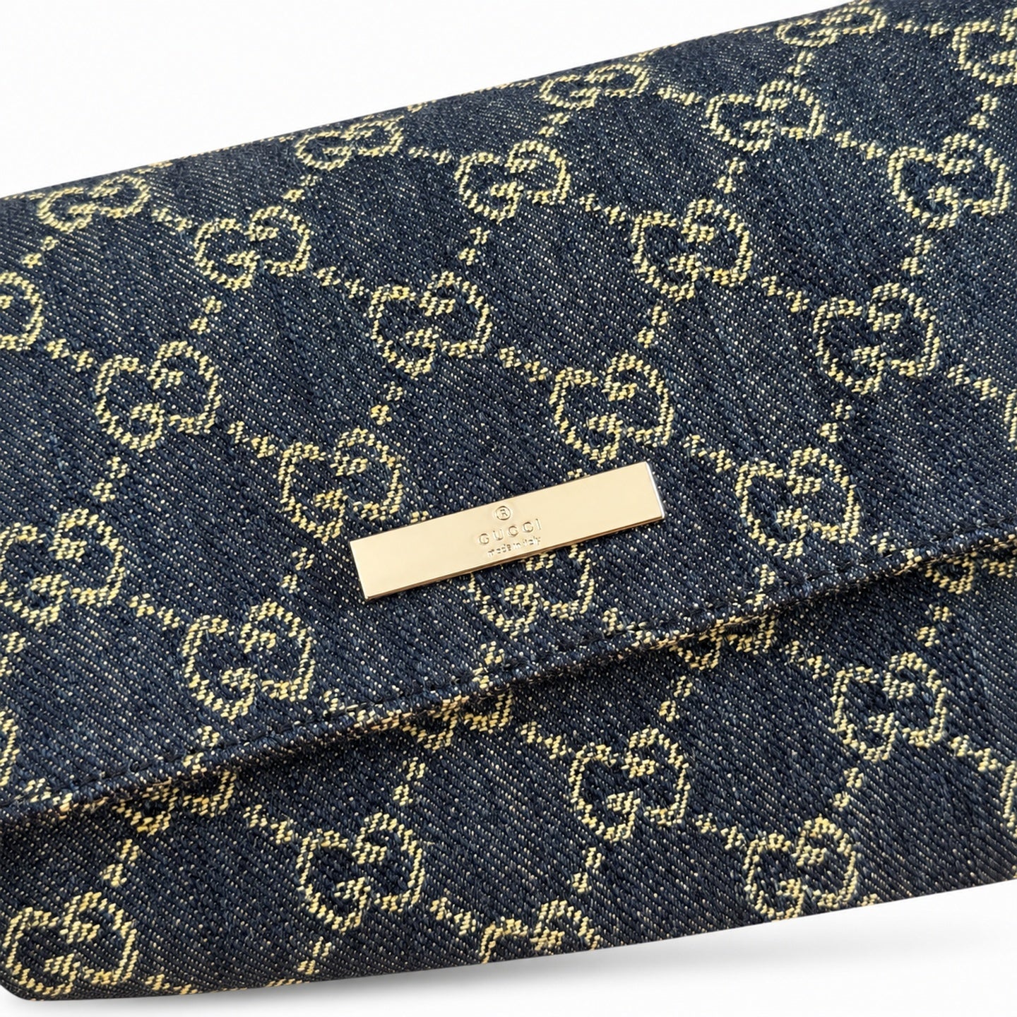 Gucci Denim Nylon Leather Blue Shoulder Bag