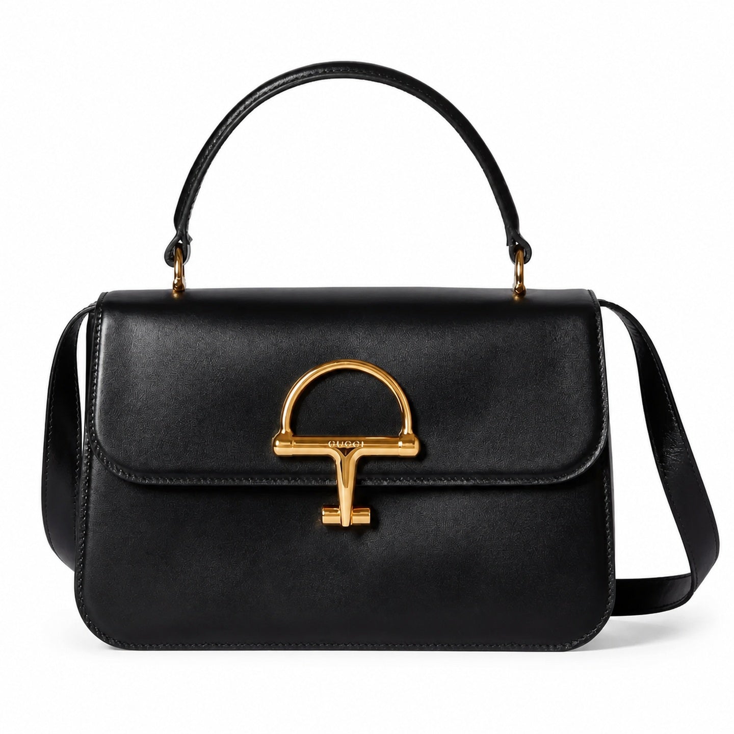 Gucci Horsebit Leather Black Gold Handbag