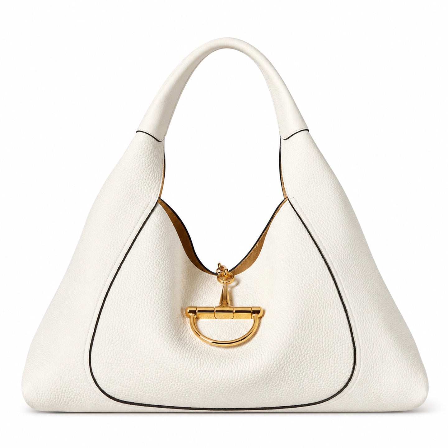 Gucci Horsebit Large Leather White Brown Gold Bag
