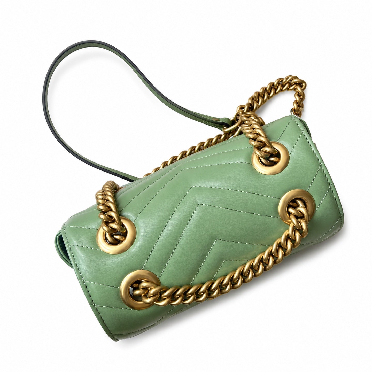 Gucci GG Marmont Quilted Leather Green Gold Handbag