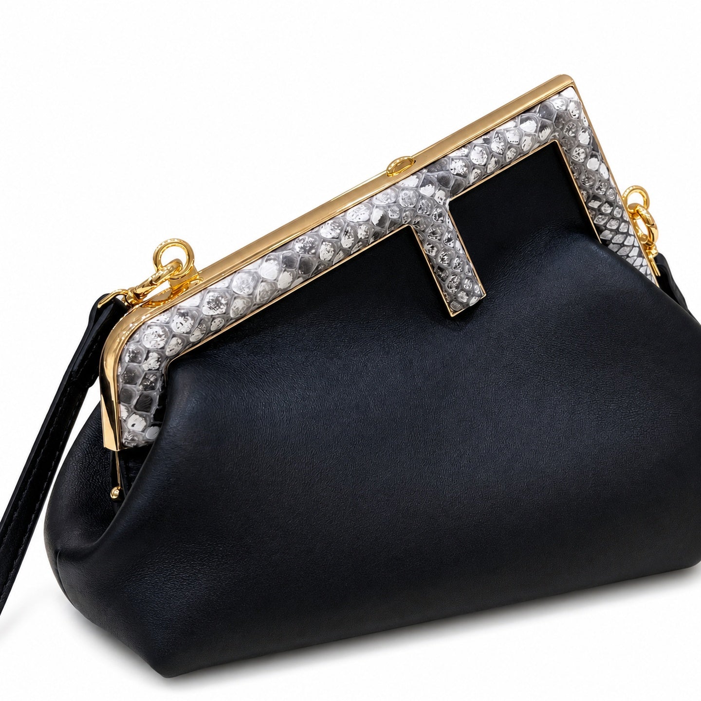 Fendi First Snakeskin Leather Black Bag