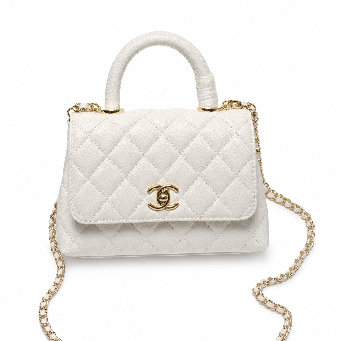 Chanel Leather White Gold Bag