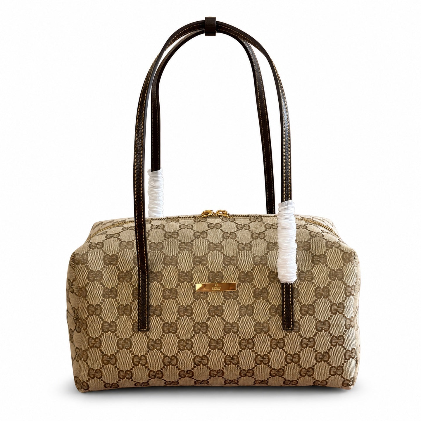 Gucci Denim Nylon Leather Brown Blue Boston Bag