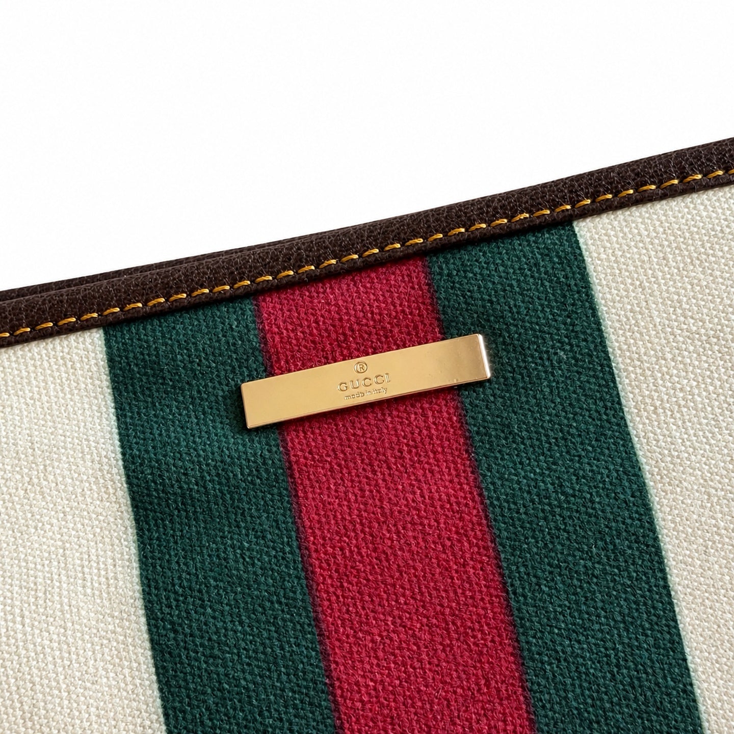 Gucci Cotton Canvas Leather Brown Gold Charm