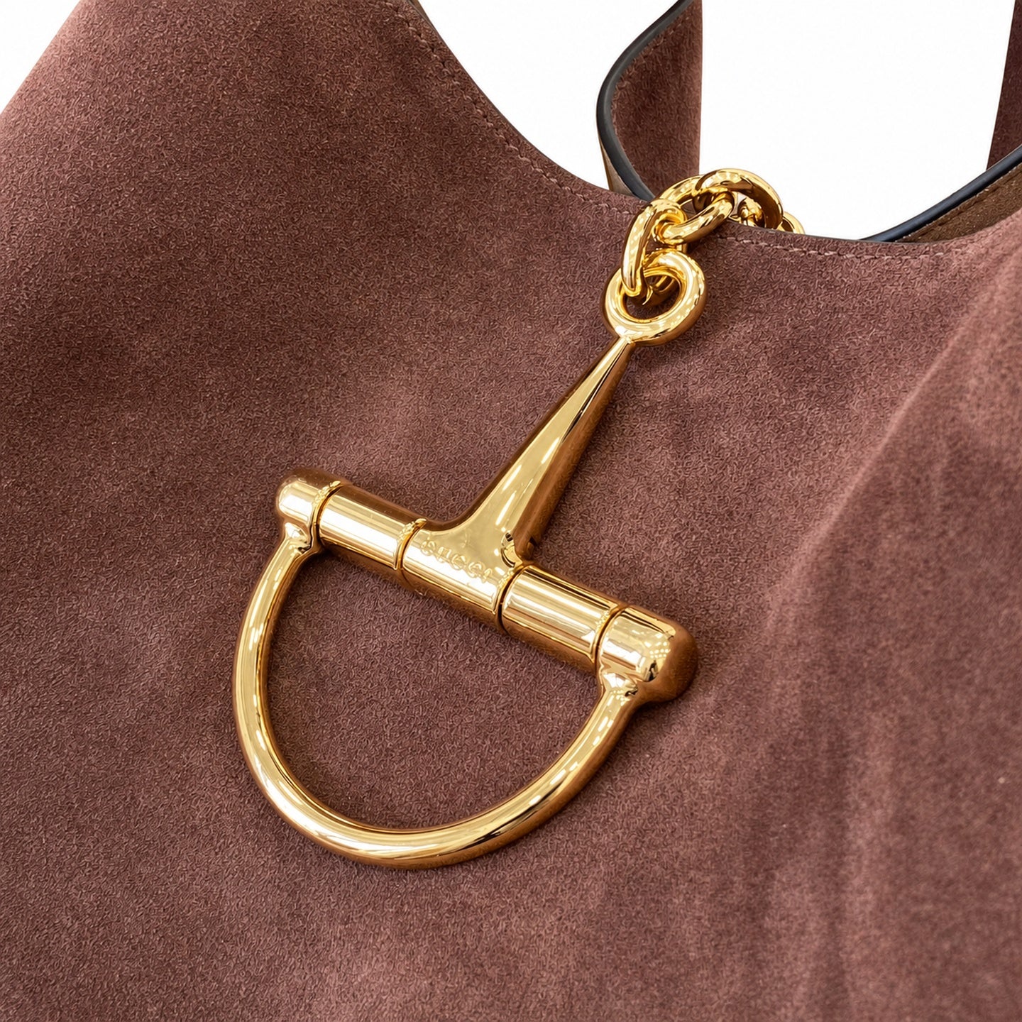 Gucci Horsebit Large Suede Leather Brown Gold Shoulder Bag