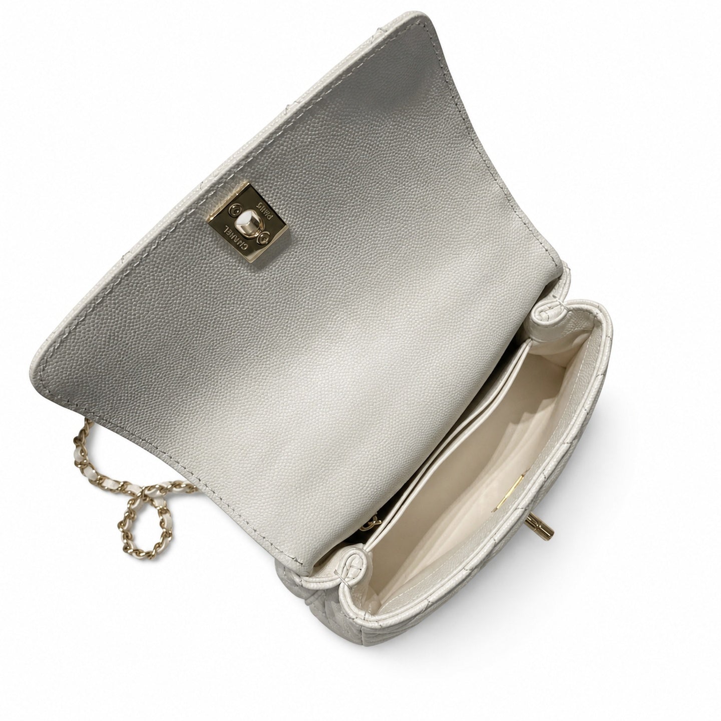 Chanel Leather White Gold Bag