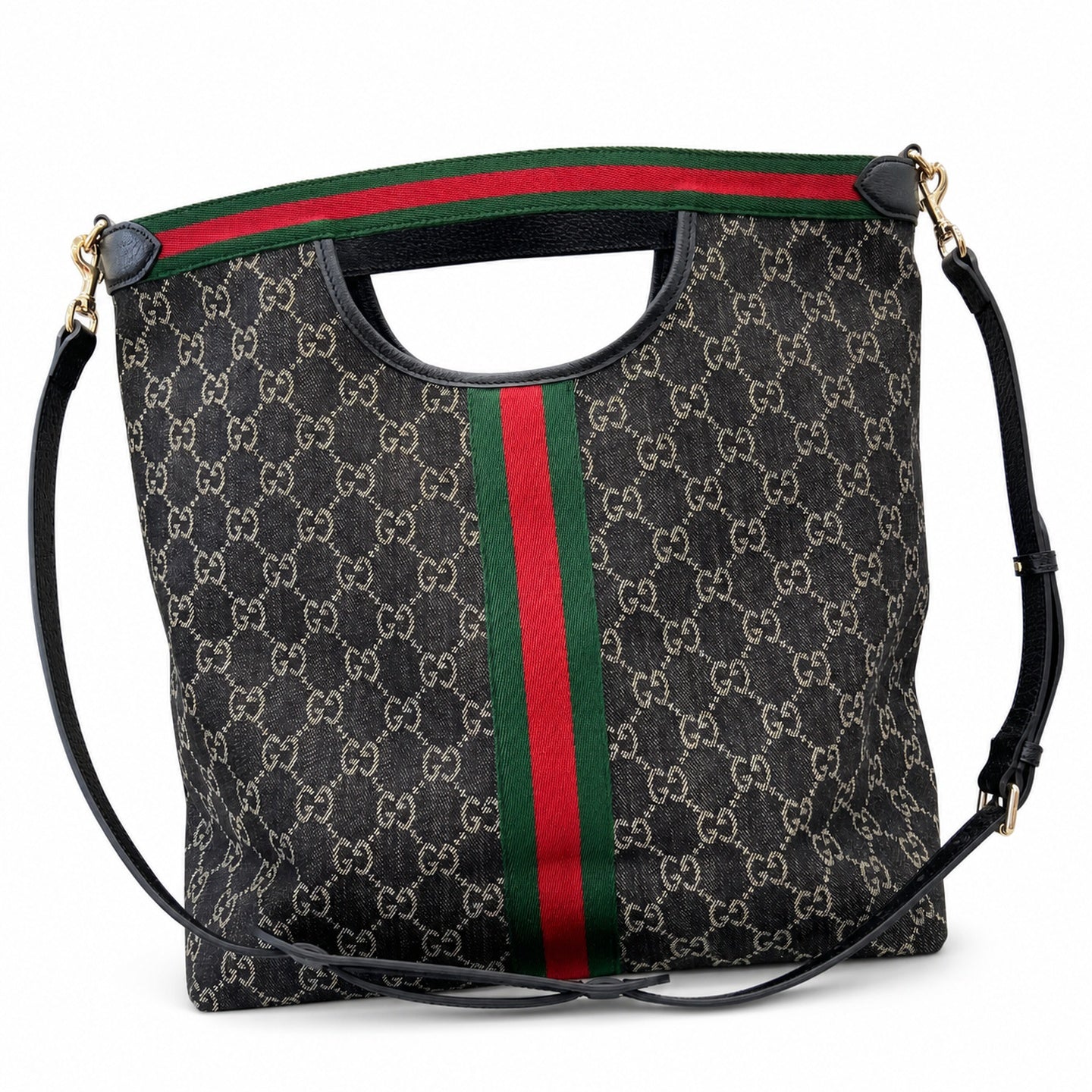 Gucci Giglio Men's Cotton Denim Canvas Leather Black White Brown Red Green Gold Handbag