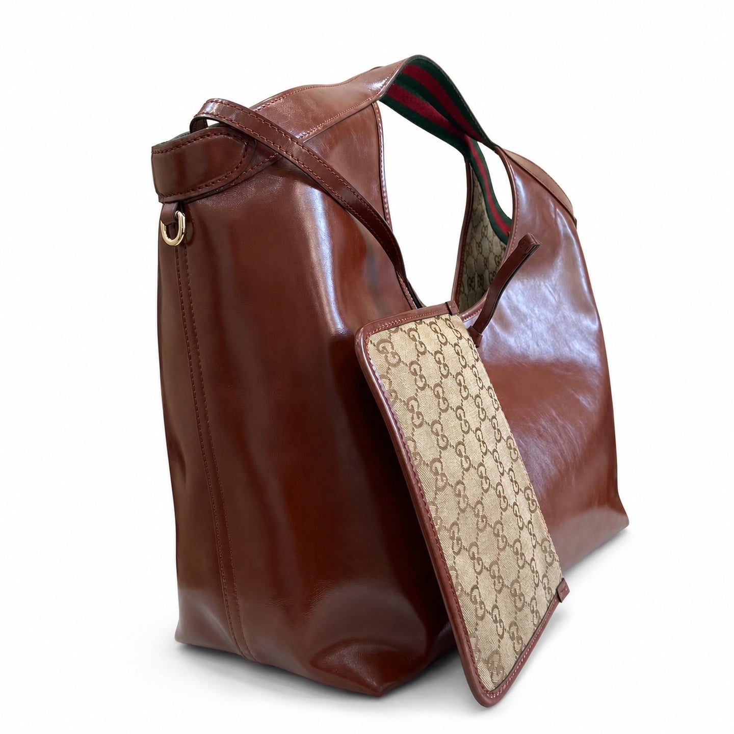 Gucci Giglio Canvas Leather Brown Gold Bag