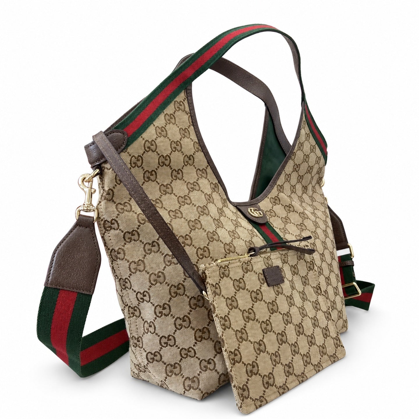 Gucci Giglio Cotton Canvas White Brown Red Green Tote Bag