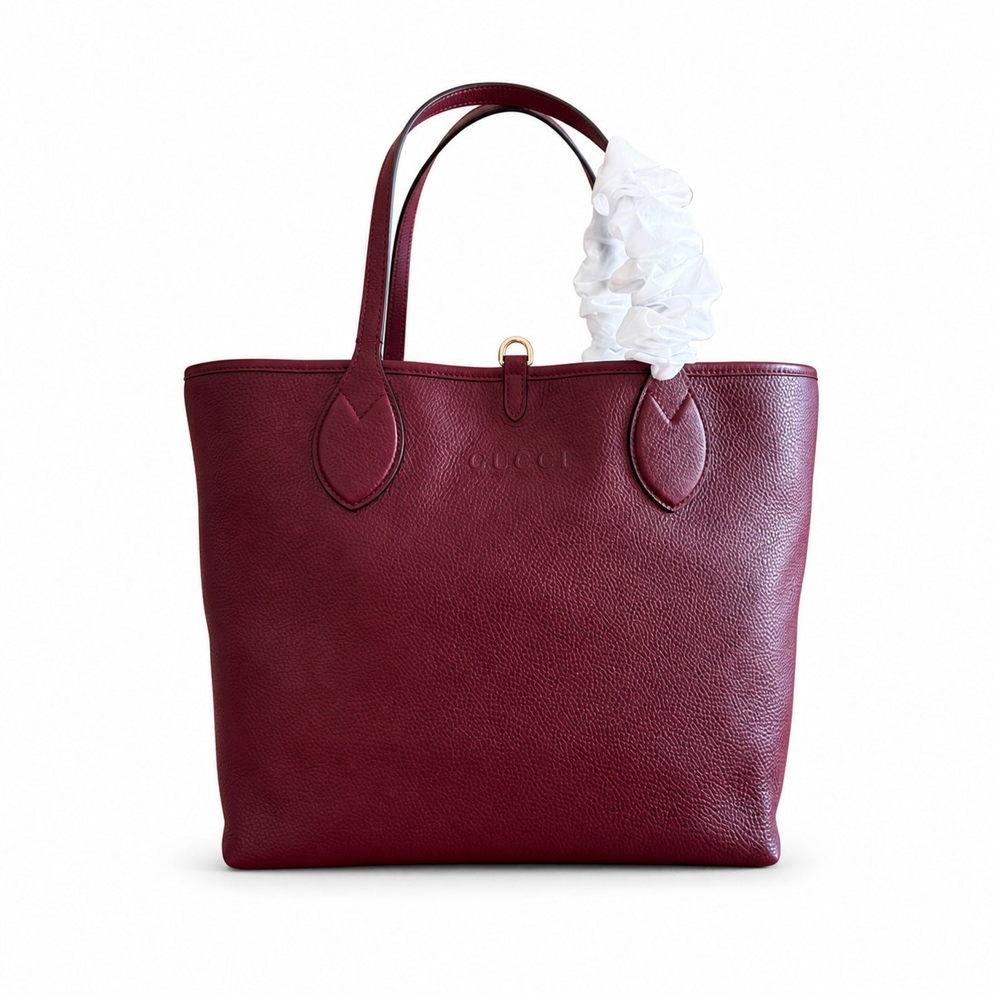 Gucci Reversible Canvas Leather Beige Brown Gold Burgundy Tote Bag