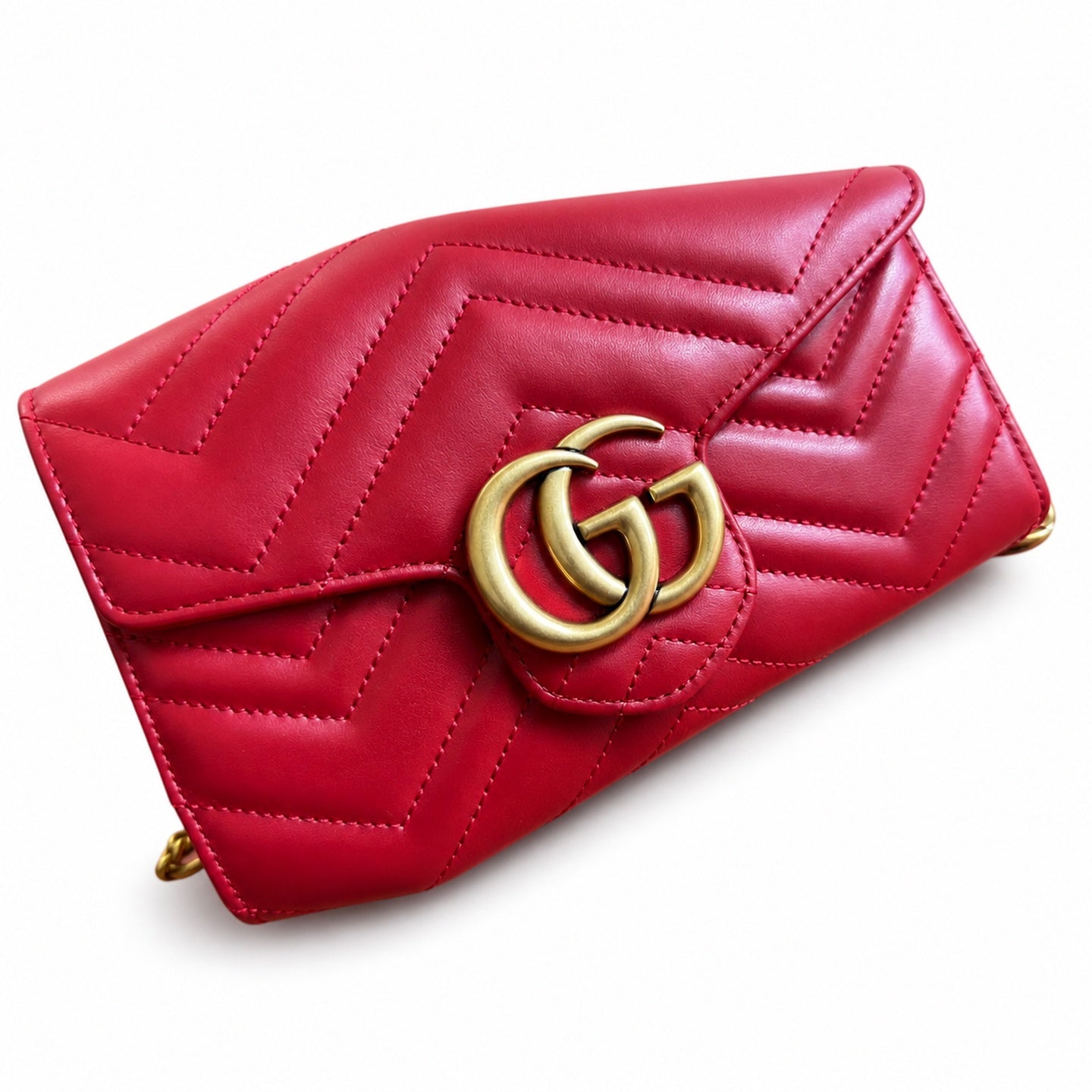 Gucci GG Marmont Mini Quilted Matelasse Leather Beige Red Handbag