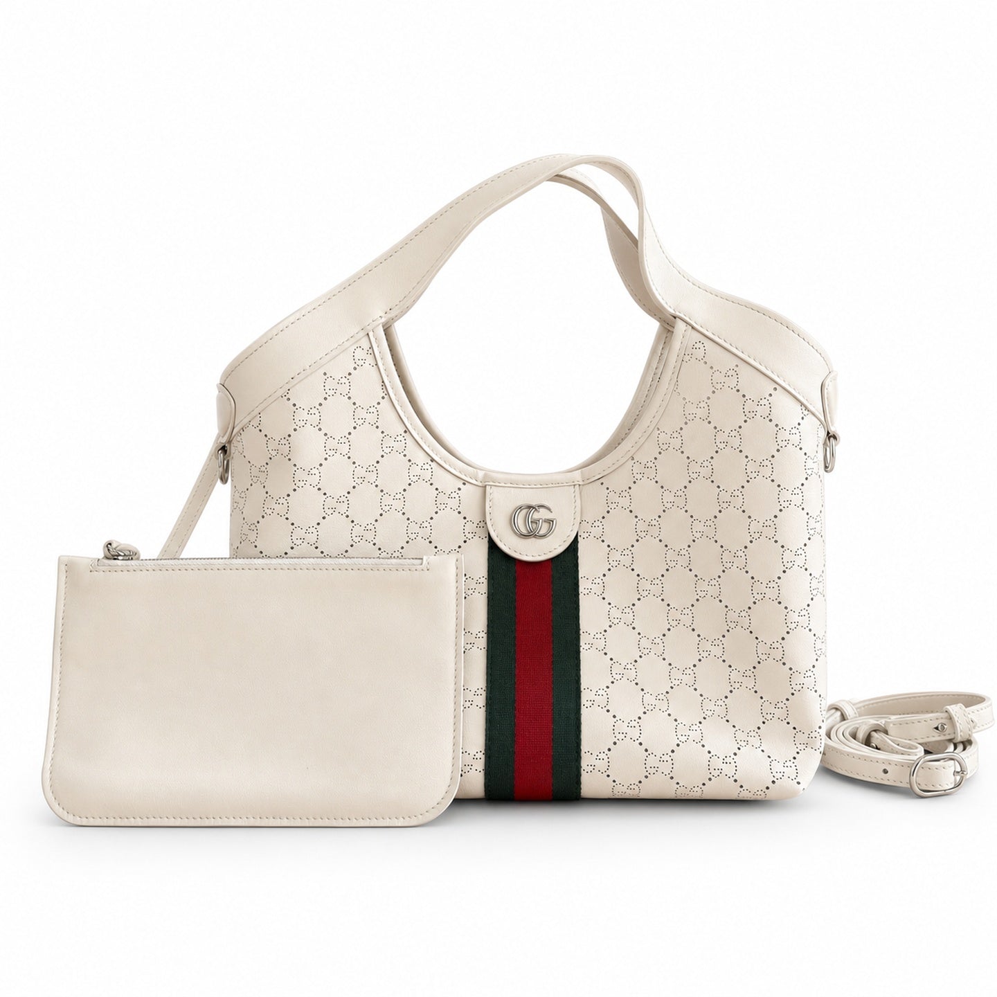 Gucci Giglio Leather Black White Beige Gold Clutch