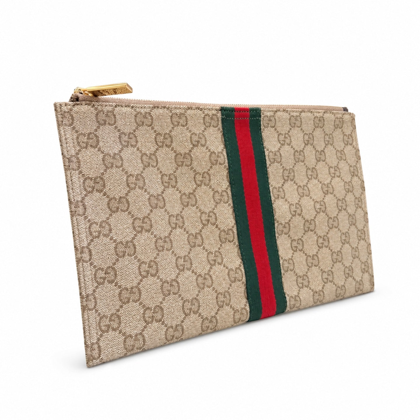 Gucci Small Canvas Leather Brown Gold Clutch