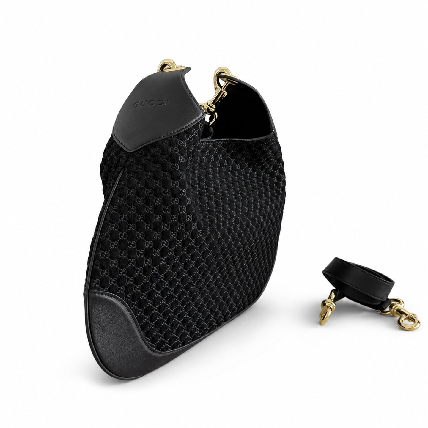 Gucci Suede Velvet Leather Black Brown Gold Bag
