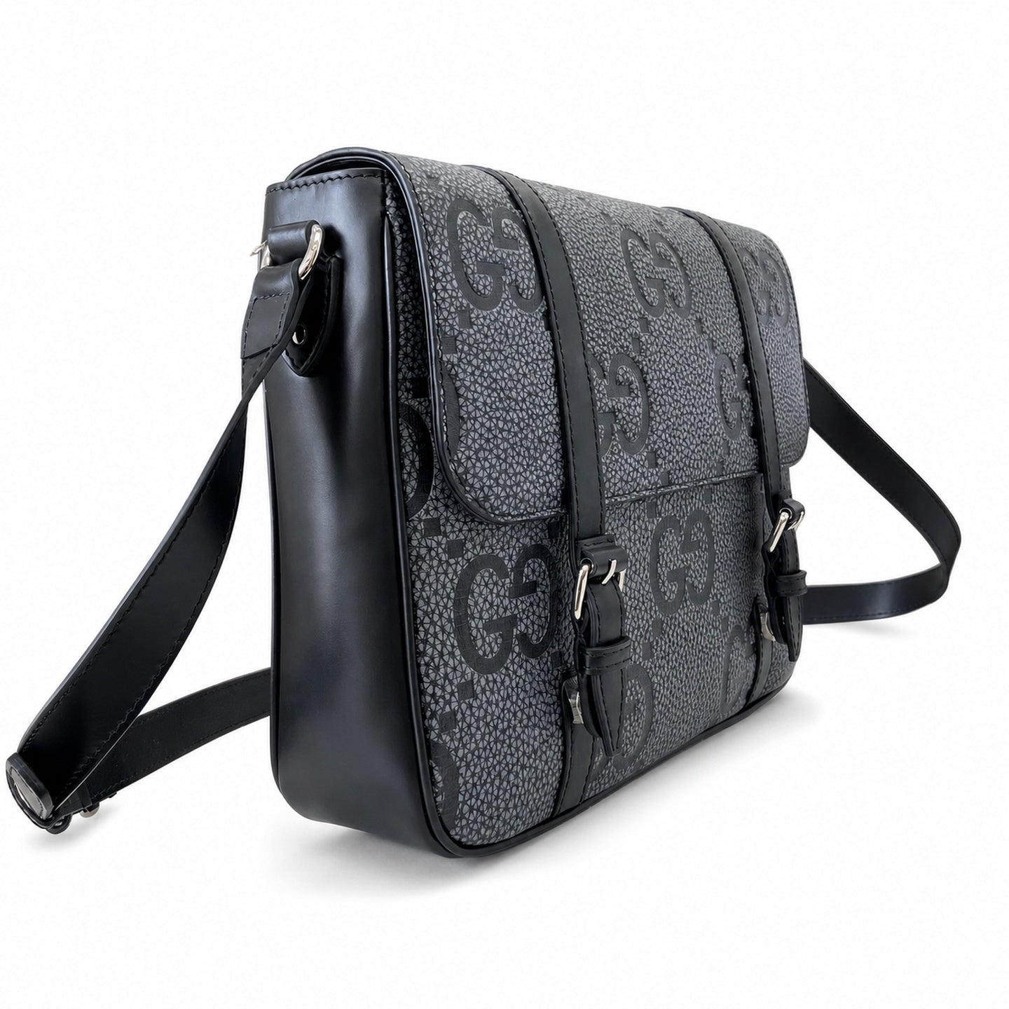 Gucci Medium Cotton Leather Black Gray Messenger Bag