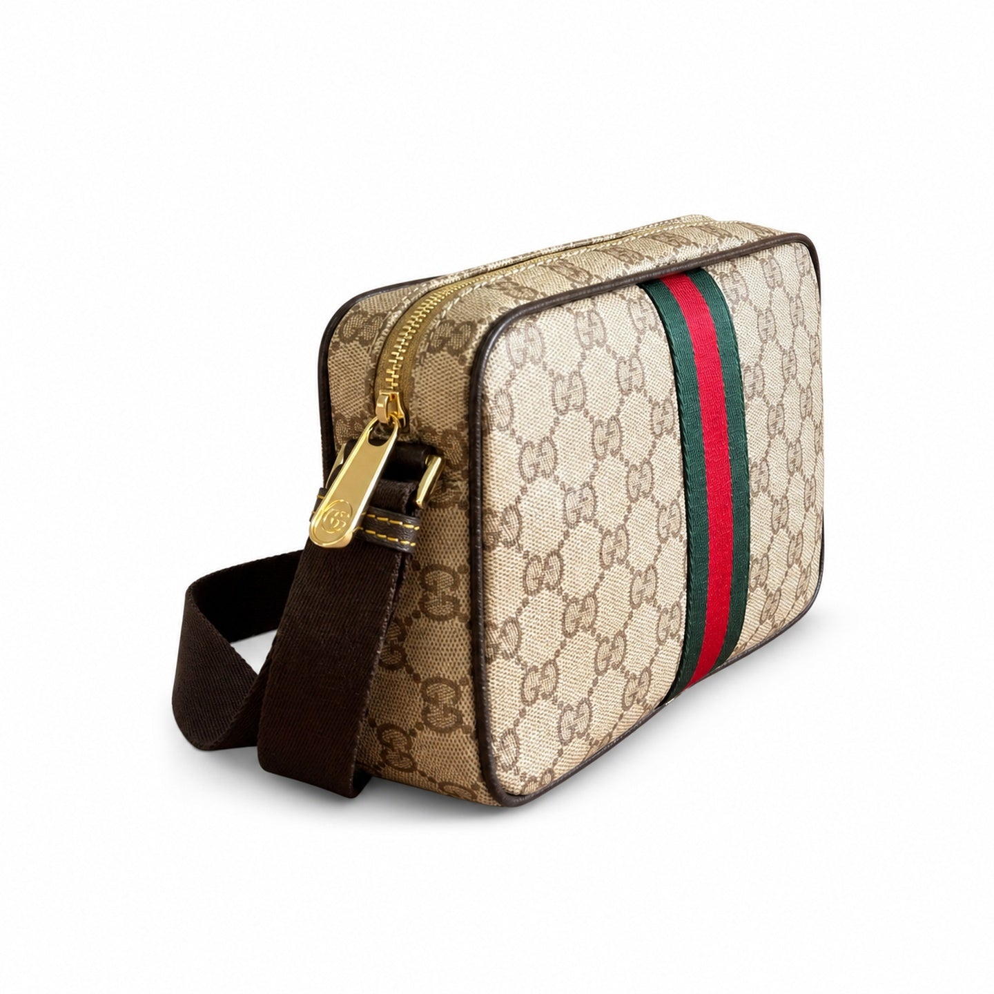 Gucci Small Canvas Nylon Leather Brown Red Green Bag